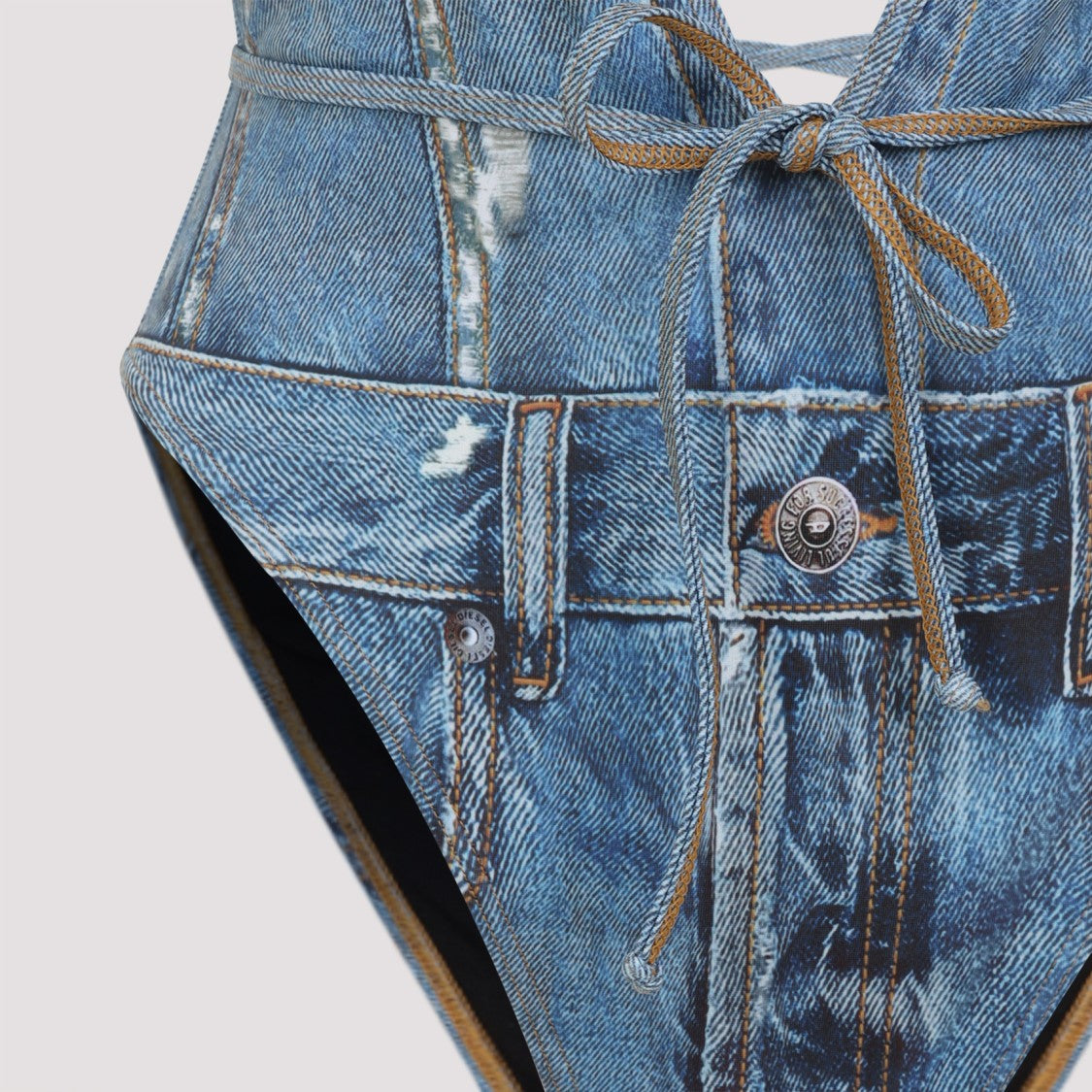 Diesel Denim-Print Halter Neck One-Piece Swimwear