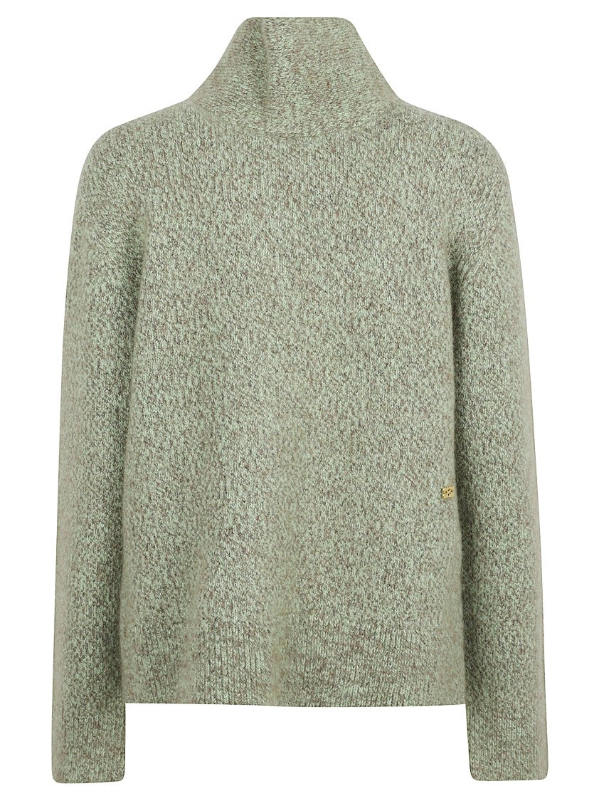 Ganni Textured Knit Sweater With Overlapping Collar