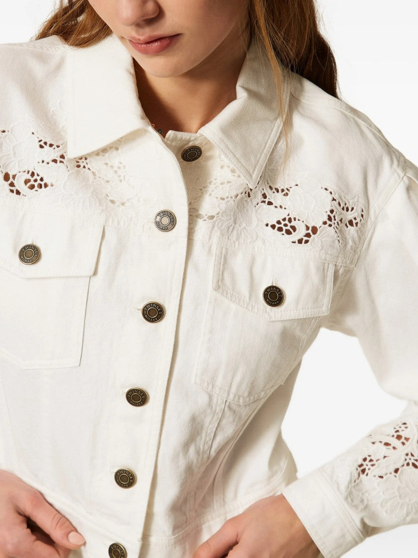 Twin-Set Twinset Cropped Classic Collar Denim Jacket