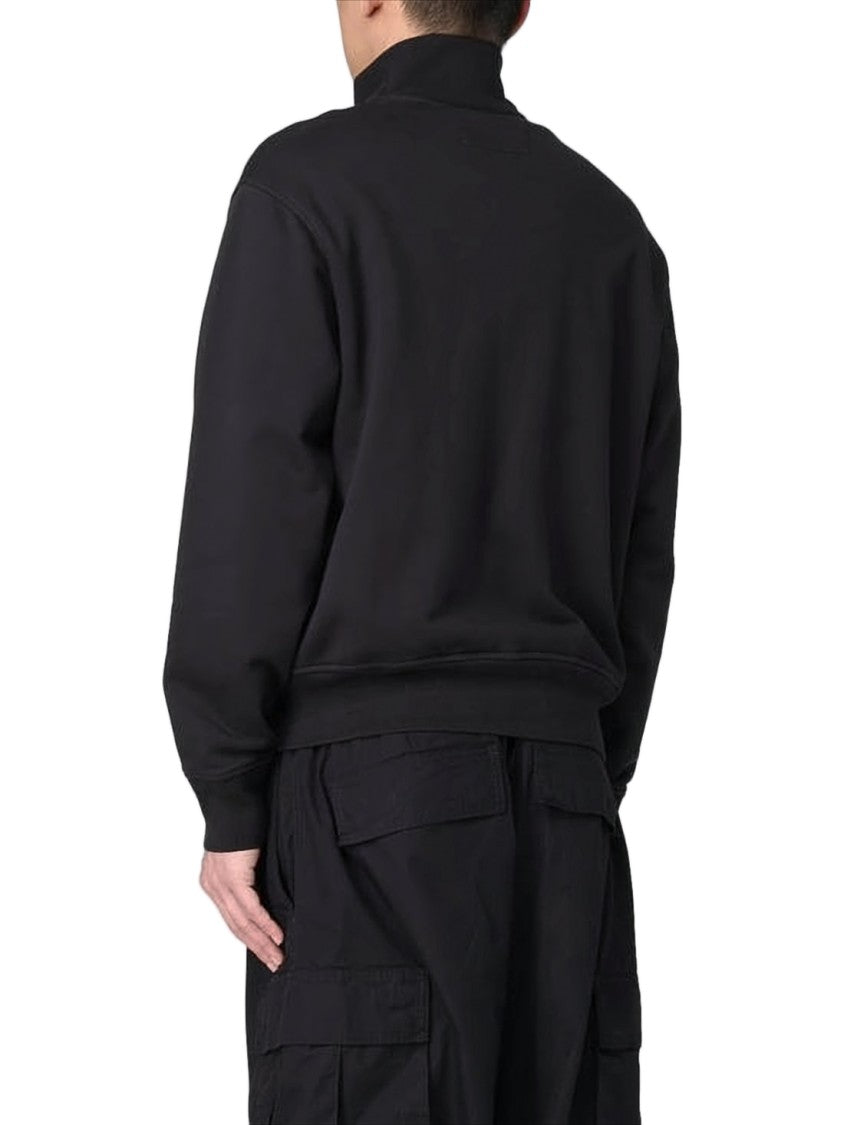 C.P. Company Minimalistic Black Cotton Cardigan With High Collar