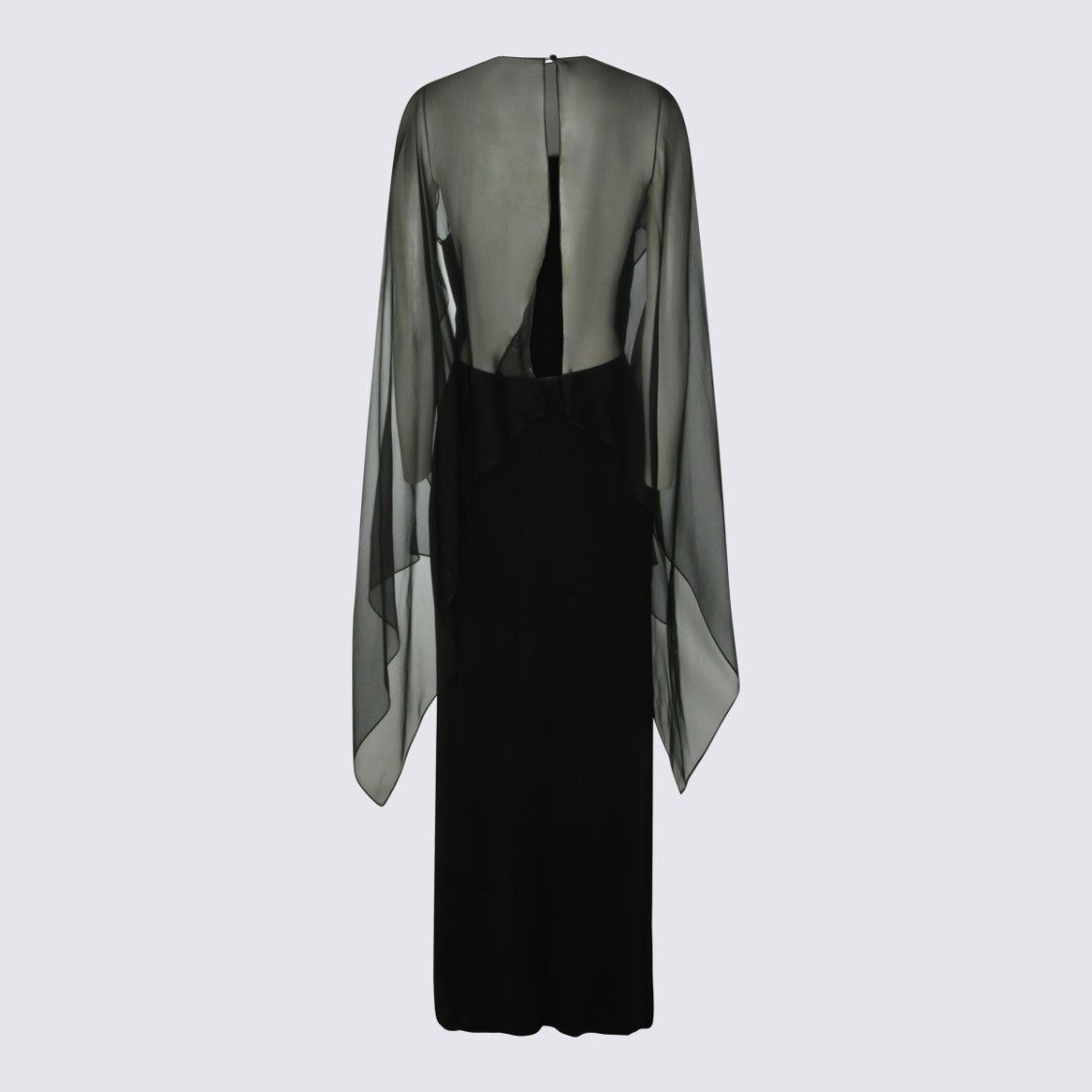 Alberta Ferretti Fitted Black Dress With Sheer Overlay And Flowing Sleeves