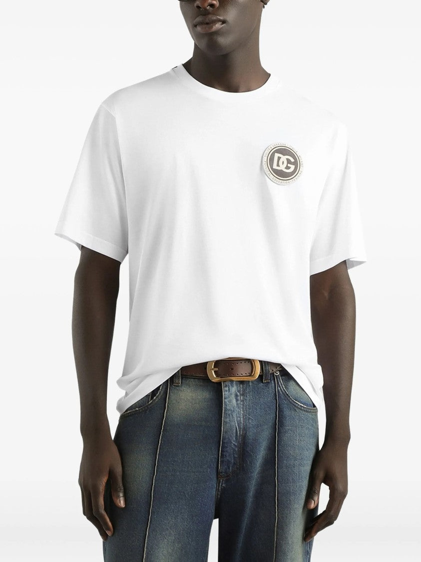 Dolce & Gabbana White Relaxed-Fit Cotton Logo Patch T-Shirt