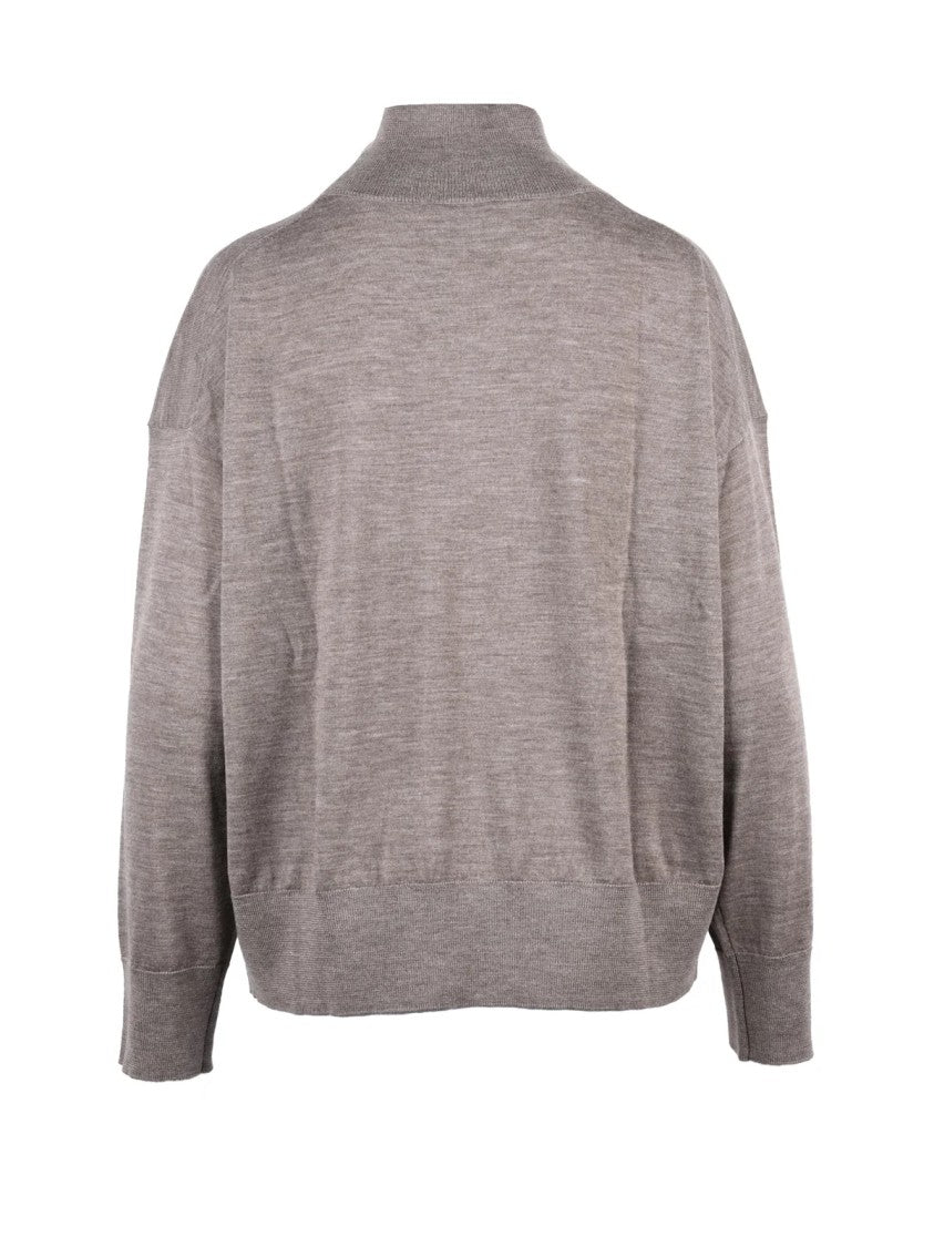 Meimeij Merino Wool Turtleneck Sweater With Relaxed Fit And Ribbed Details