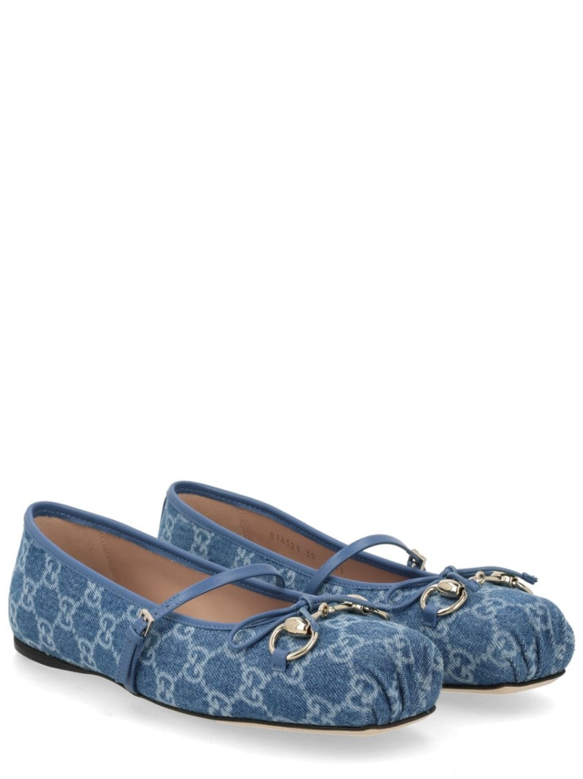 Gucci Horsebit Denim Flat Ballerina Shoes
