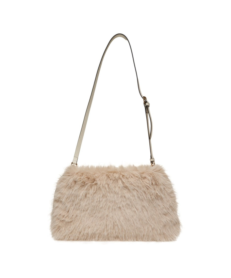 Pinko Plush Faux Fur Shoulder Bag With Adjustable Strap