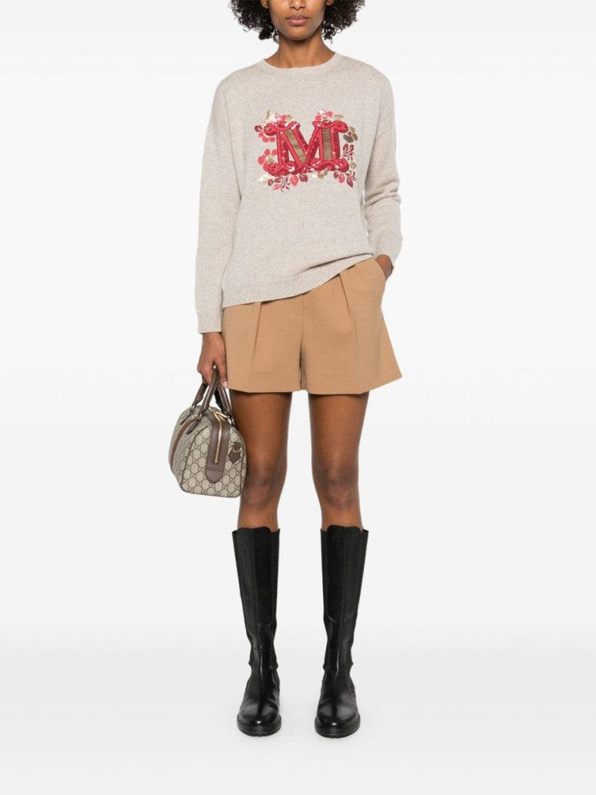 Max Mara Relaxed Fit Knit Sweater With Embroidered Floral Motif