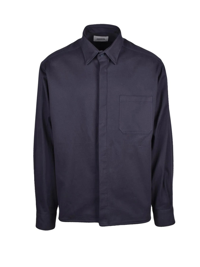 Dressism. Blue Heavy Canvas Stretch Cotton Oversized Shirt