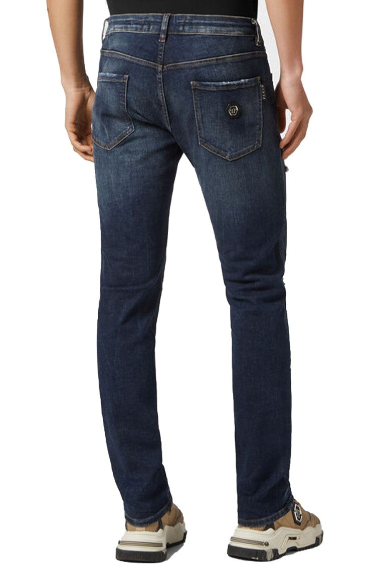 Philipp Plein Medium Wash Cotton-Blend Stretch Straight-Leg Jeans