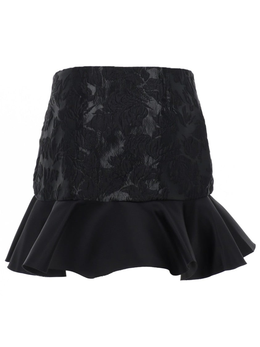 Ganni Black Floral Jacquard Satin Mini Skirt
