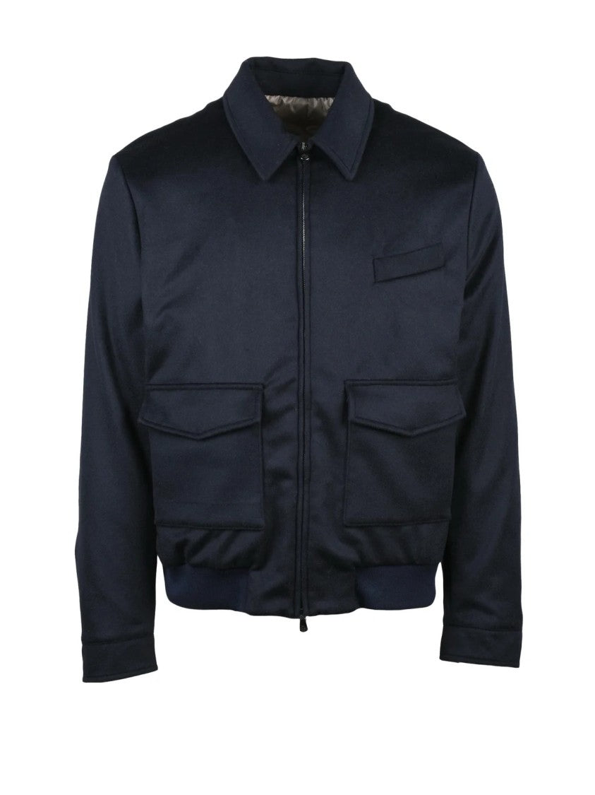Luigi Borrelli Napoli Blue Cashmere-Blend Aviator Jacket