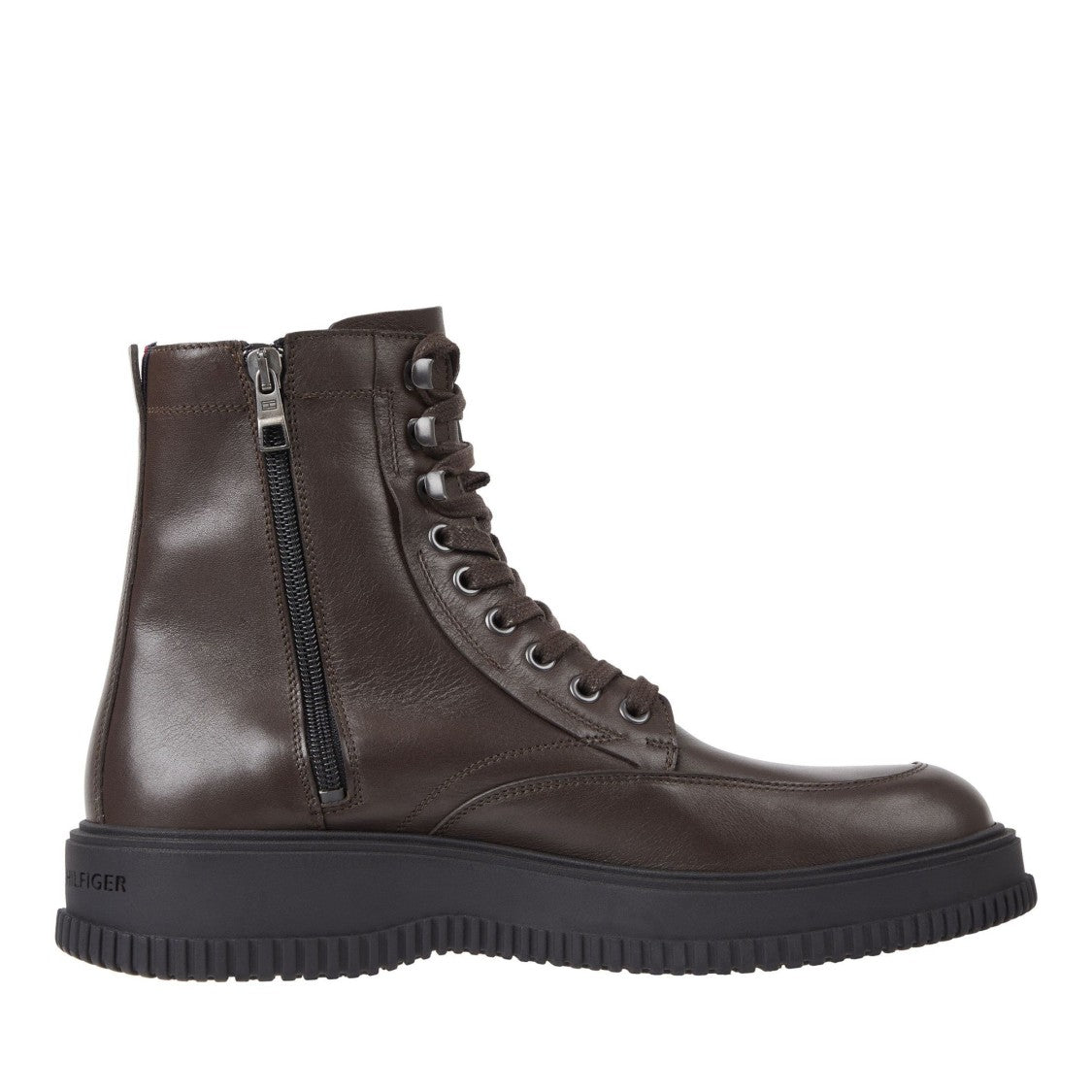 Tommy Hilfiger Brown Leather Lace-Up Side Zip Boots