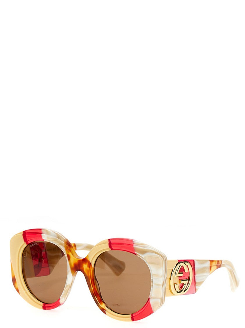 Gucci Tricolor Marble-Effect Oversized Sunglasses With Gg Logo