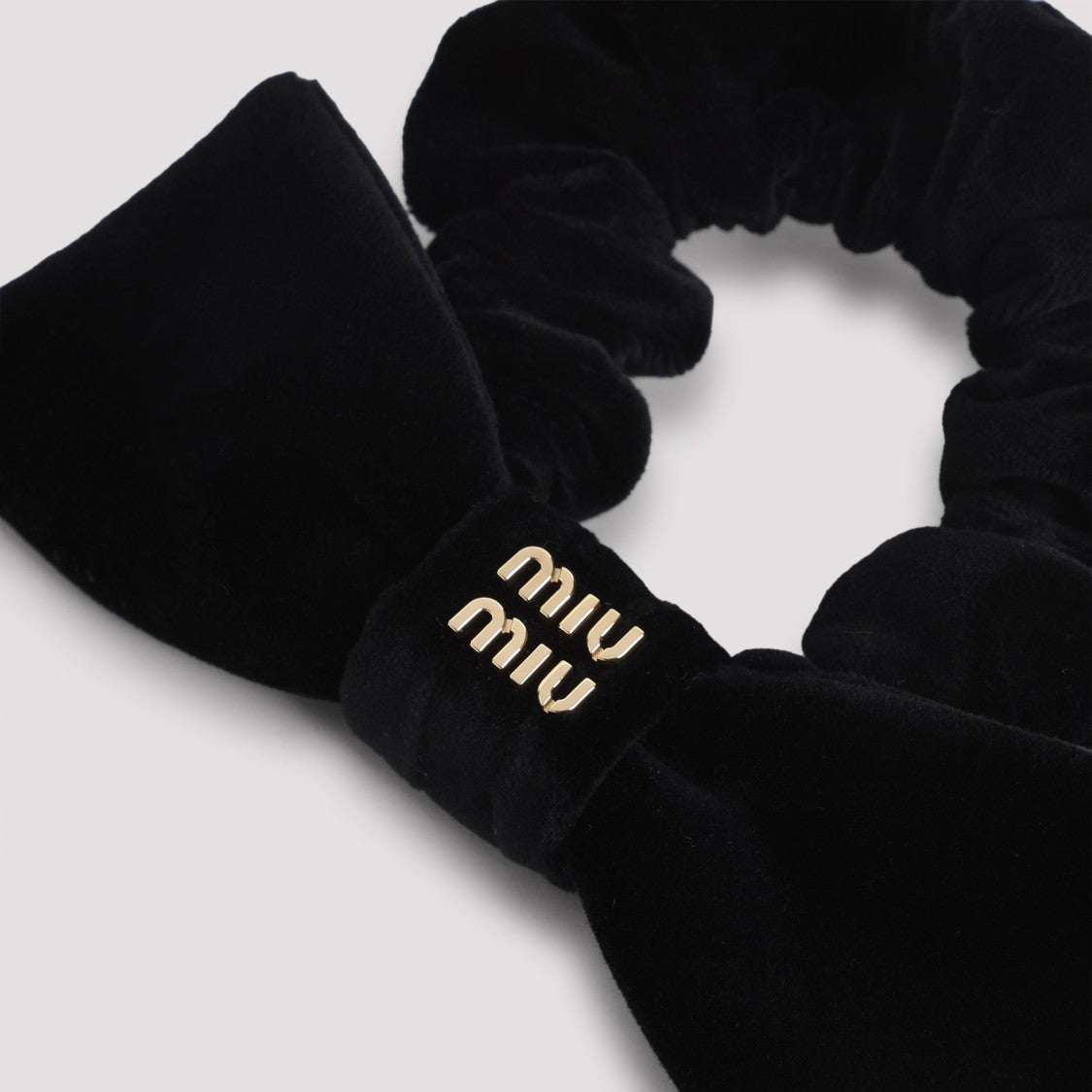 Miu Miu Plush Black Velvet Bow Scrunchie
