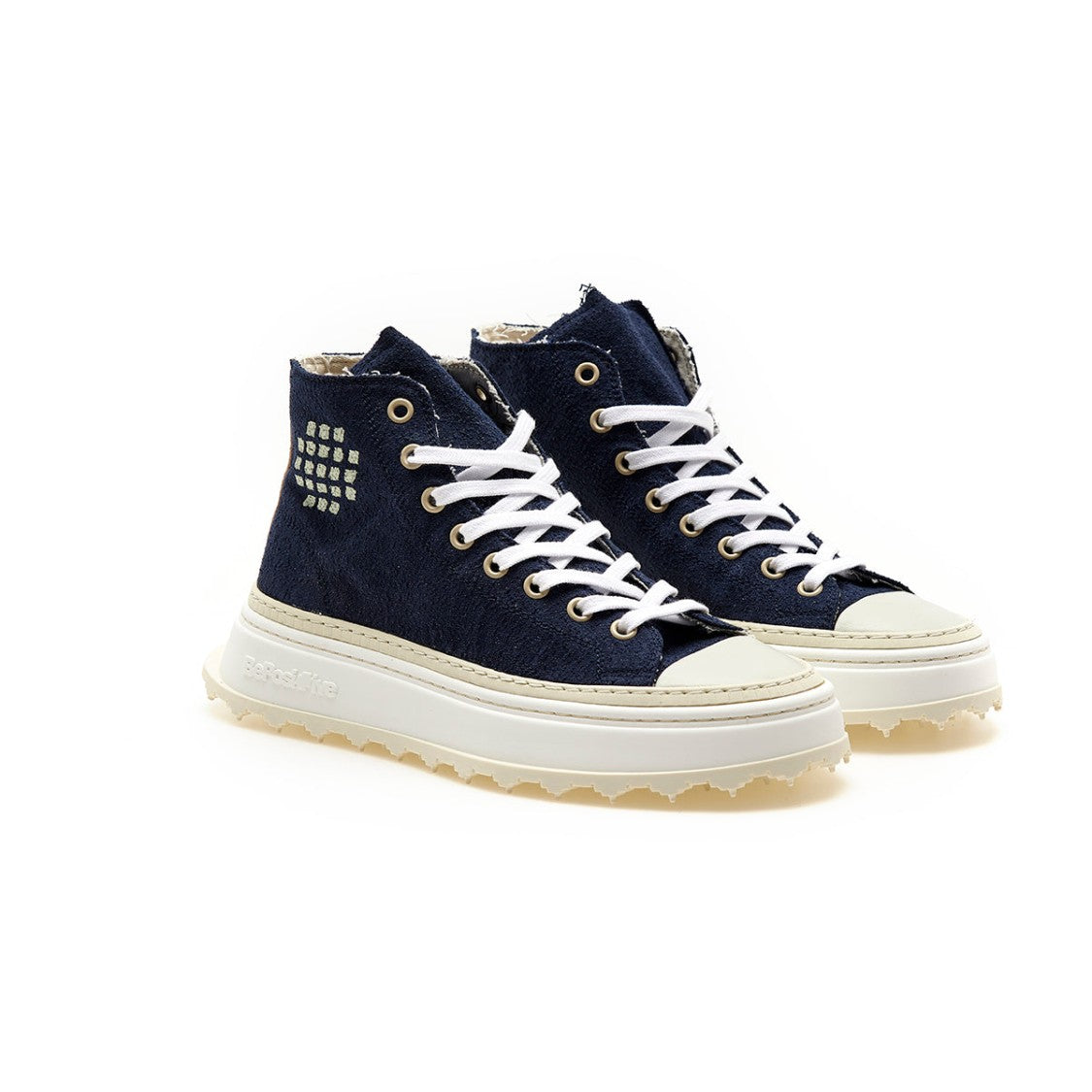 Bepositive Leather Canvas Navy Mid-Cut Sneakers