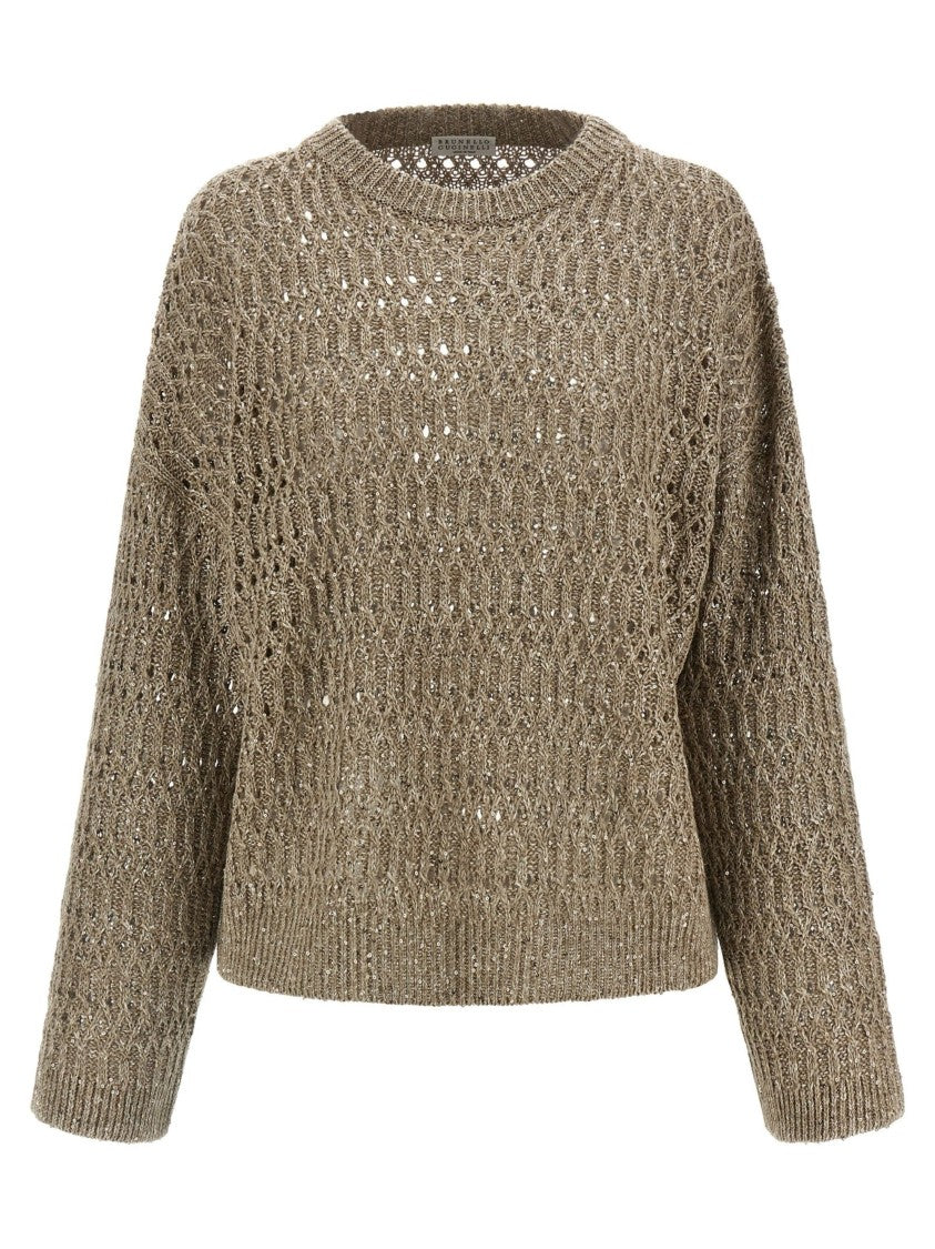 Brunello Cucinelli Beige Silk-Nylon All-Over Sequins Sweater