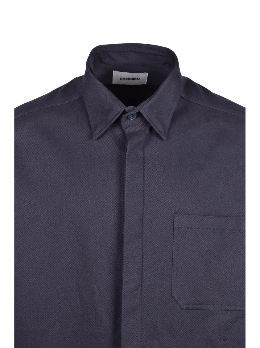 Dressism. Blue Heavy Canvas Stretch Cotton Oversized Shirt