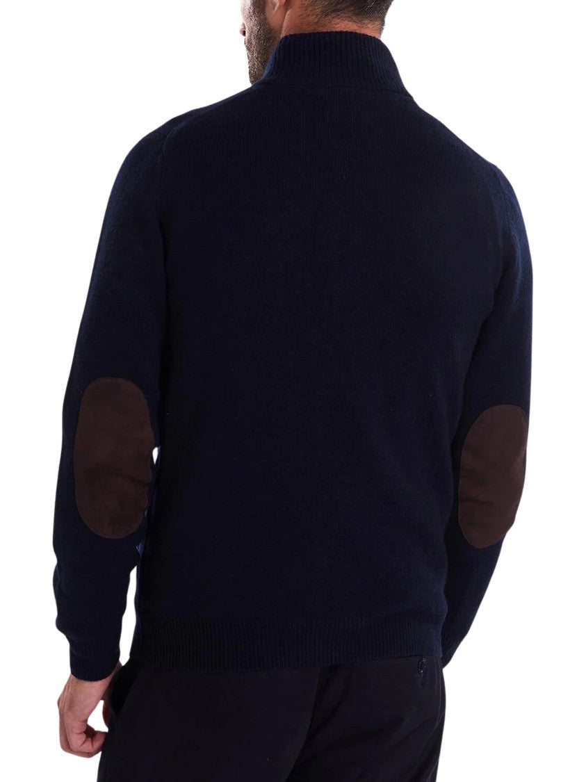 Barbour Navy Knit Button-Up Cardigan With Suede Elbow Patches