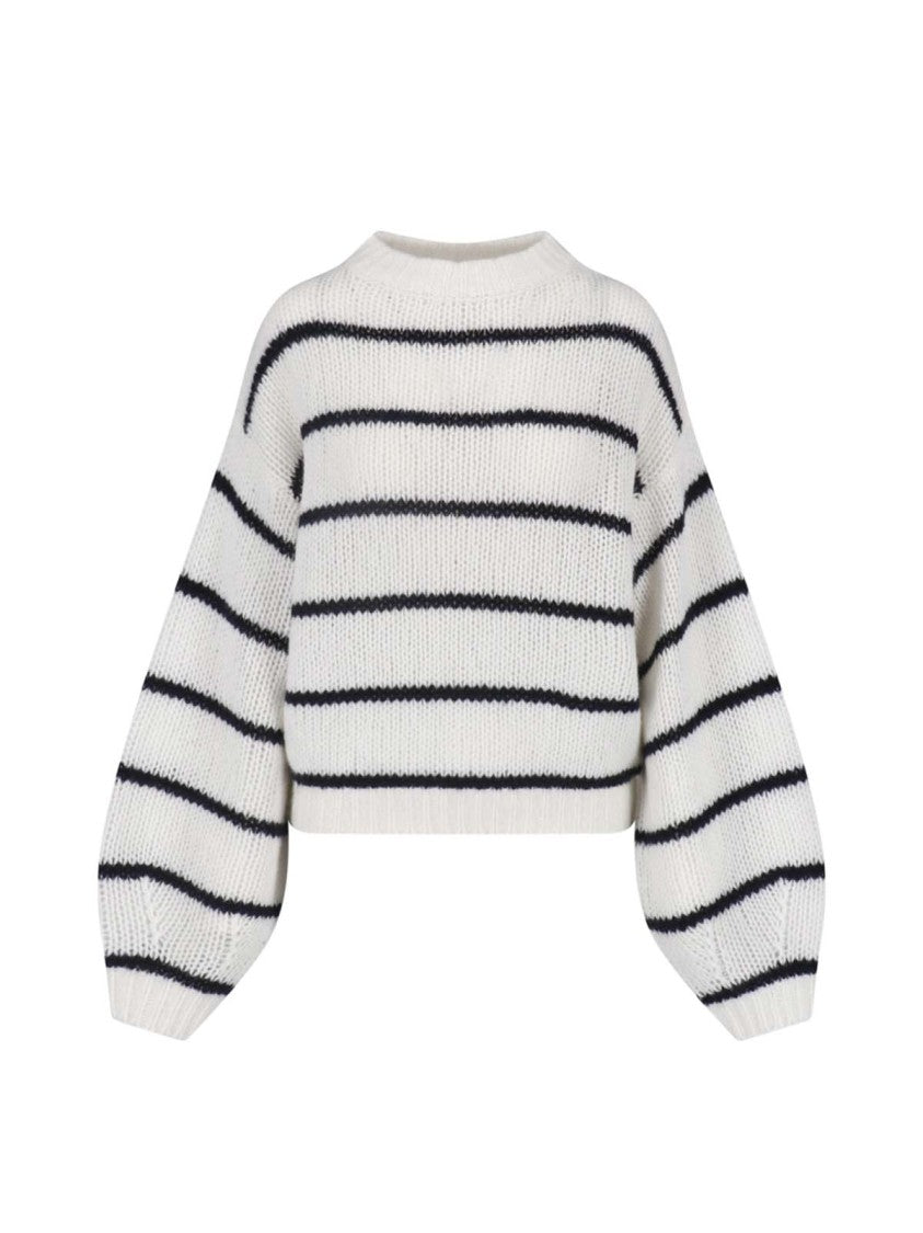 Lisa Yang Striped Cropped Balloon Sleeve Knit Sweater