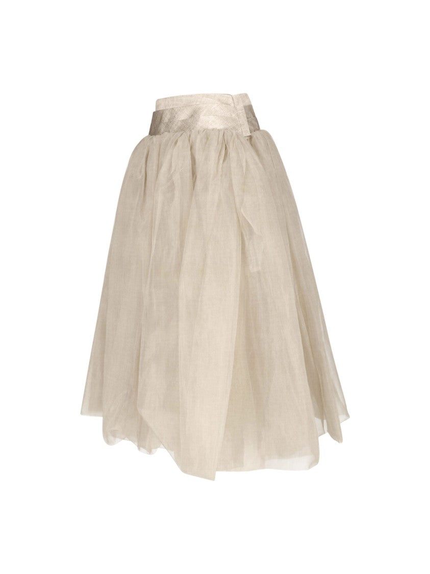 Ermanno Scervino Beige Balloon Organza Midi Skirt