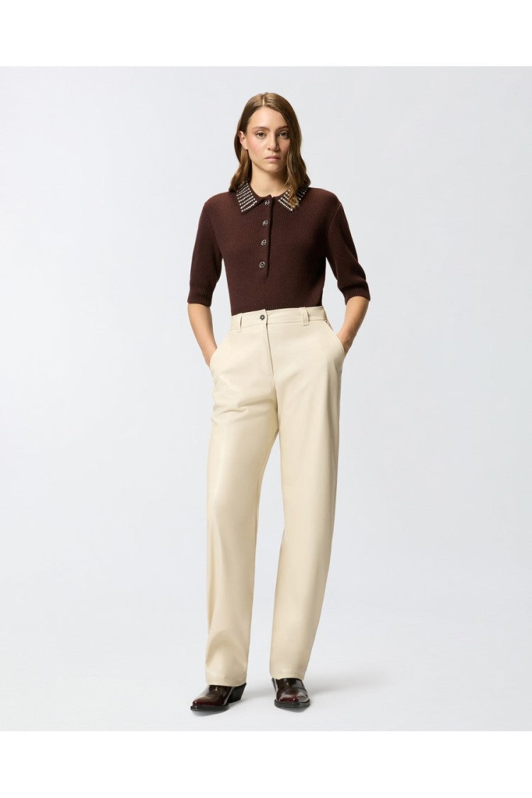 Pinko Beige High-Waist Side Pocket Polyester Straight-Leg Pants