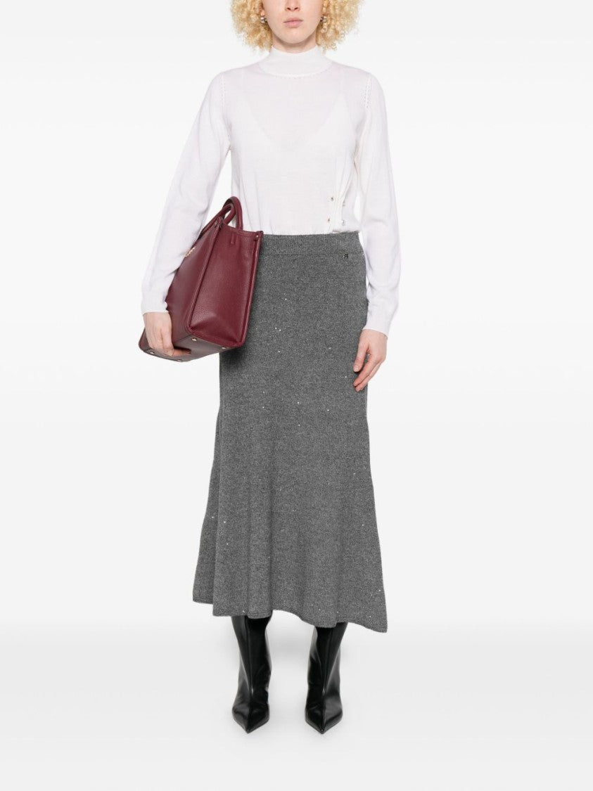 Liu Jo Mid-Length Textured Gray Skirt With Fitted Waistband