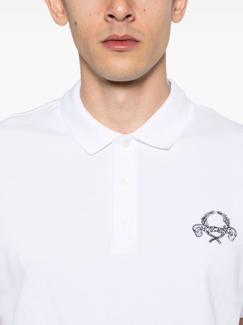 Moschino White Teddy Bear Motif Piqué Polo