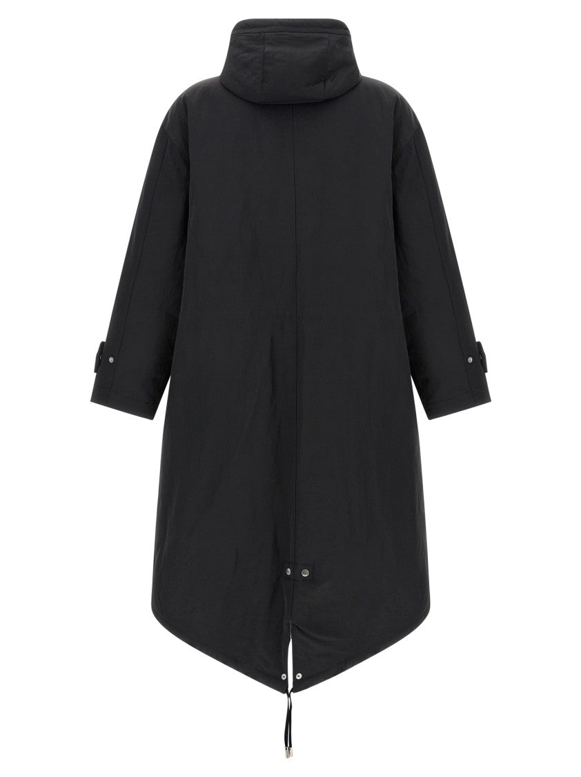 Ami Padded Long Parka With Adjustable Hood And Drawstring Details