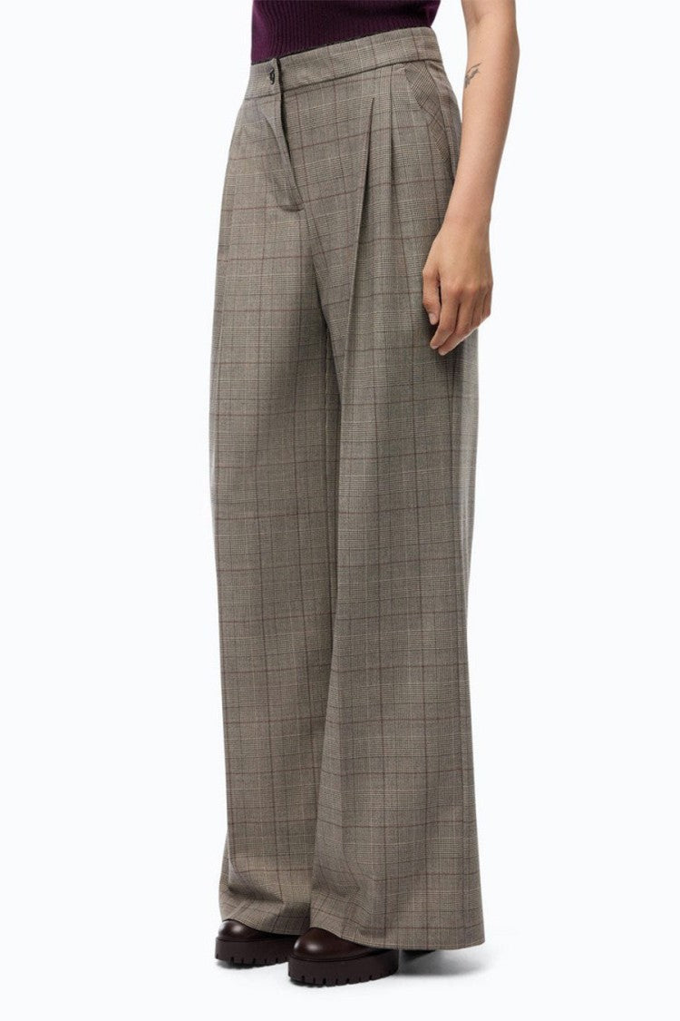 Pinko Grey Plaid Check Wide-Leg Trousers