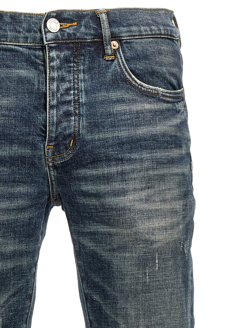 Purple Brand Flare Leg Stretch Denim Jeans With Distressed Details