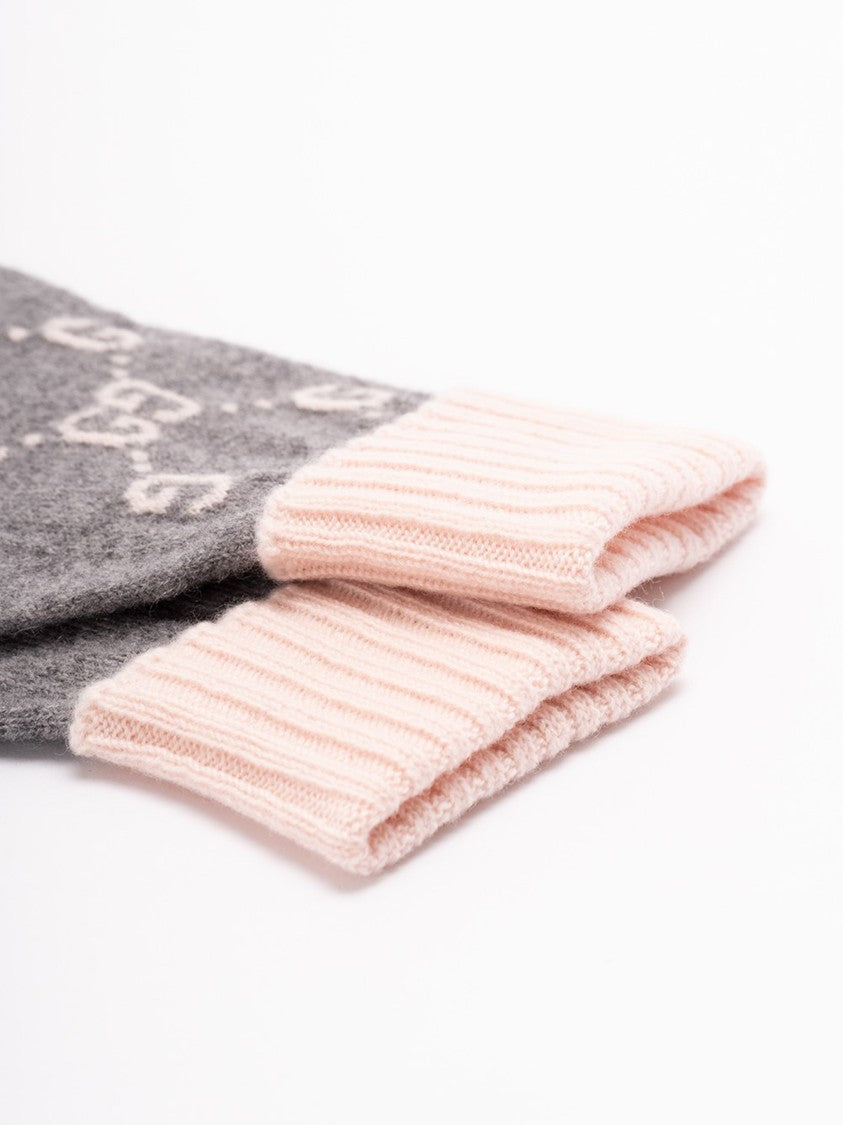 Gucci Grey Guancie Knitted Cashmere Logo Gloves