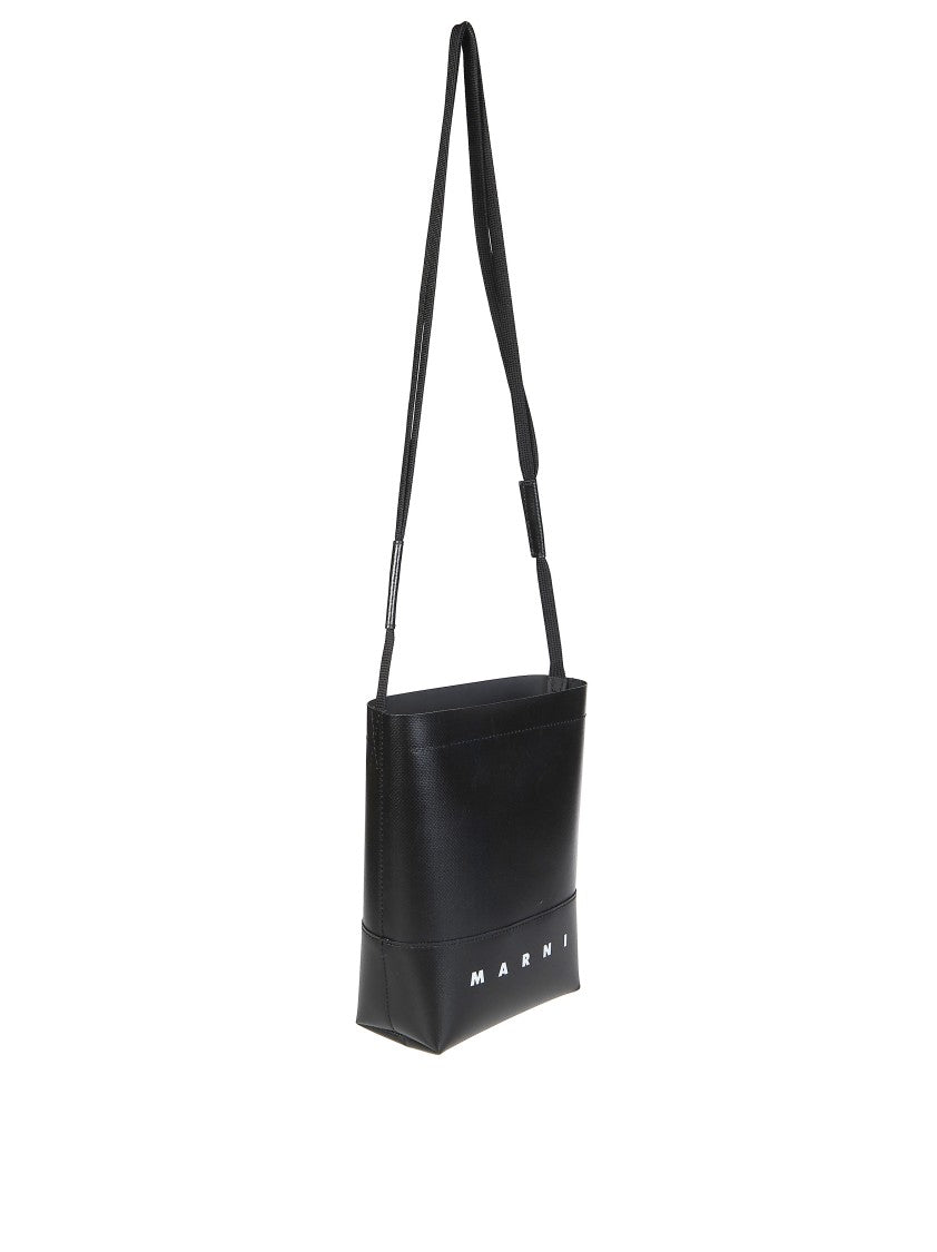 Marni Black Smooth Finish White Logo Crossbody Bag