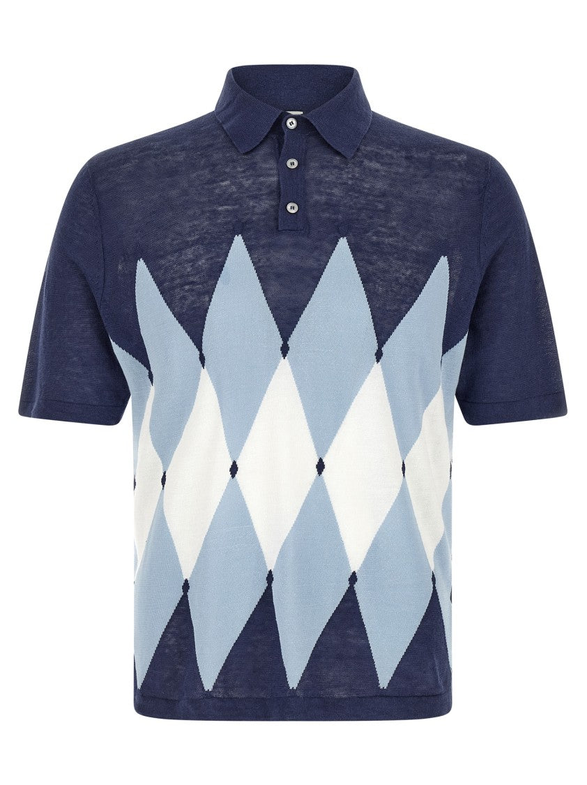 Ballantyne Argyle Patterned Polo Shirt In Premium Linen-Cotton Blend