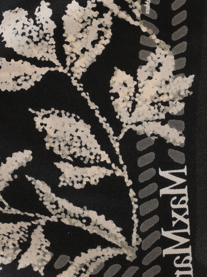 Max Mara Square Silk Twill Scarf With Botanical Motif And Monogram
