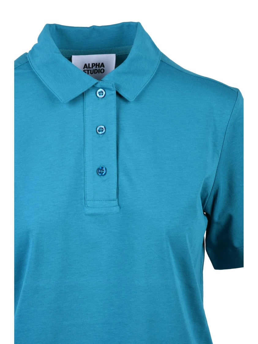 Alpha Studio Turquoise Cotton Elastane Stretch Polo