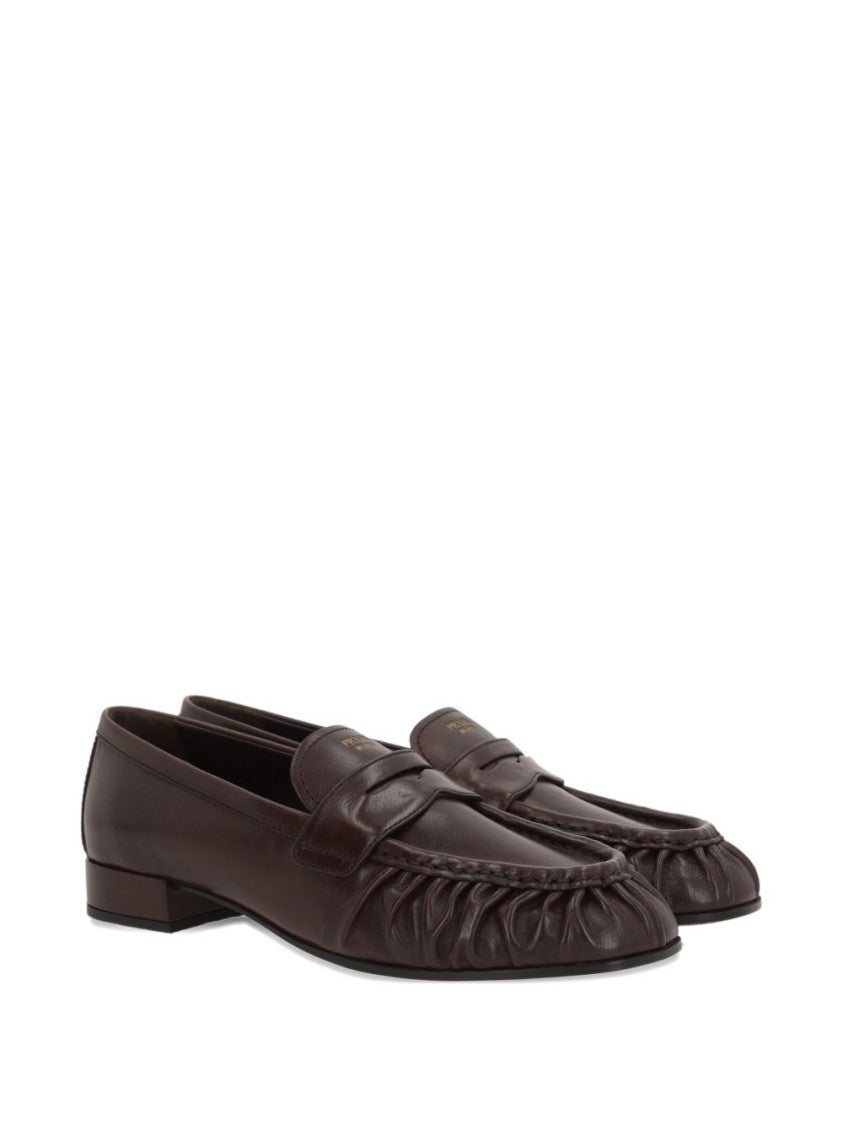 Prada Leather And Suede Loafers With Gathered Detailing
