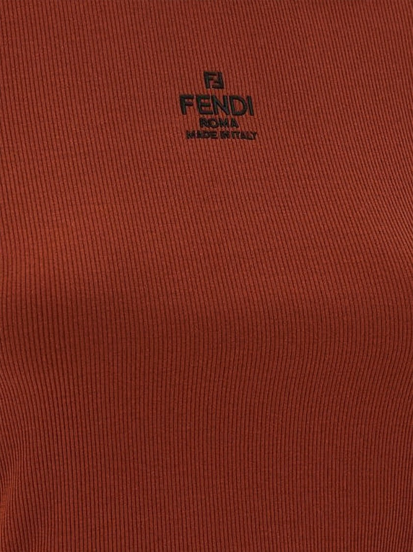 Fendi Fitted Ribbed Crop Top With Centered Logo Detail