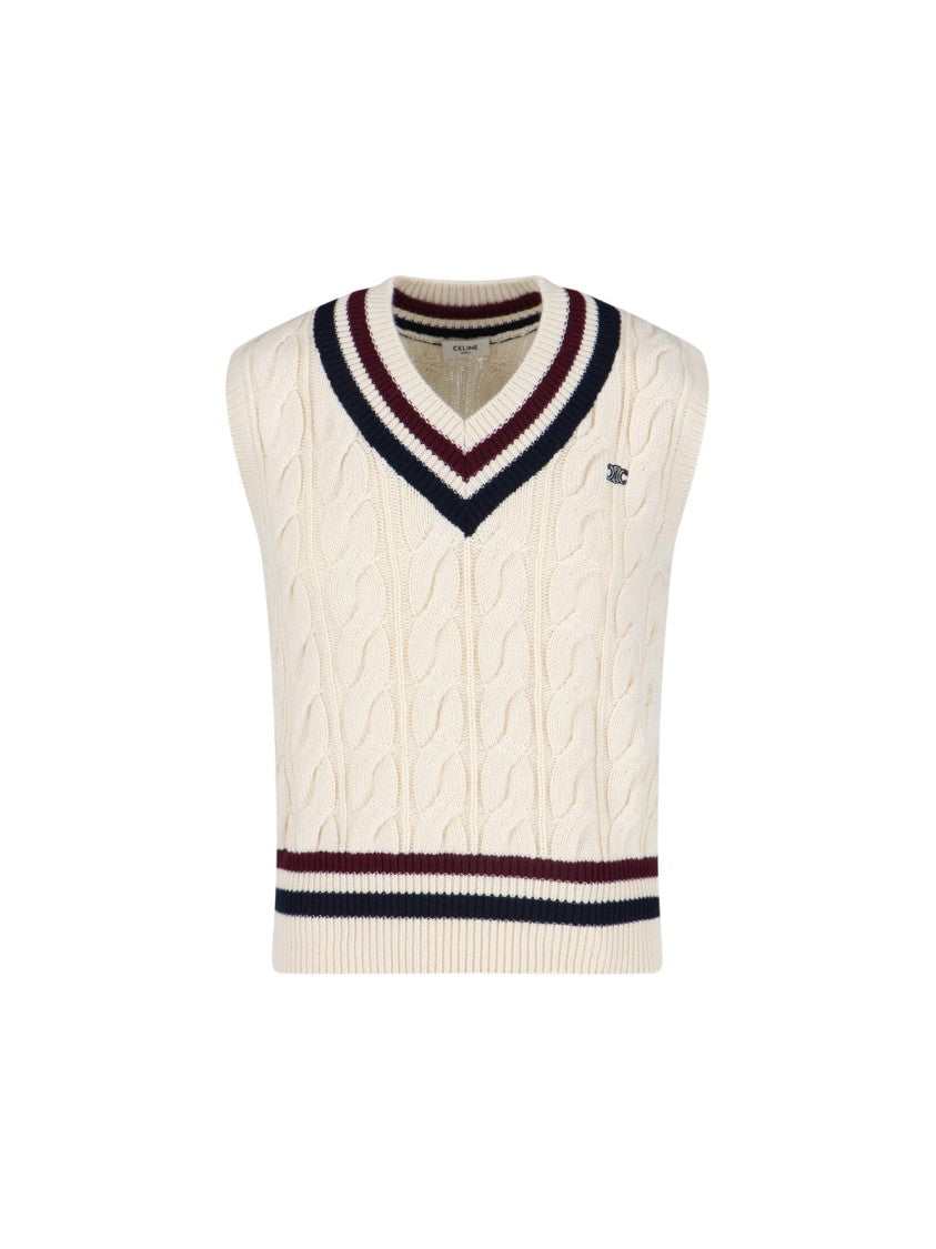 Céline "Triomphe" Vest Sweater Cream
