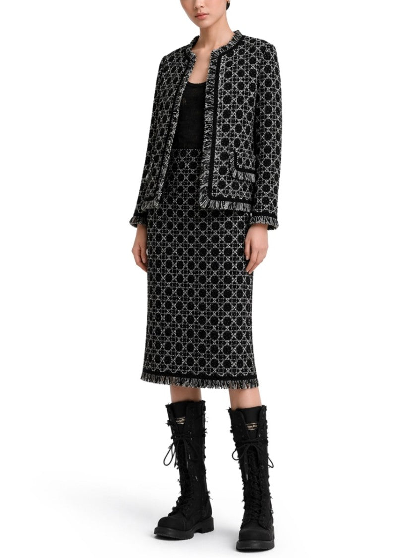 Dior Textured Tweed Jacket With Geometric Pattern And Fringed Details