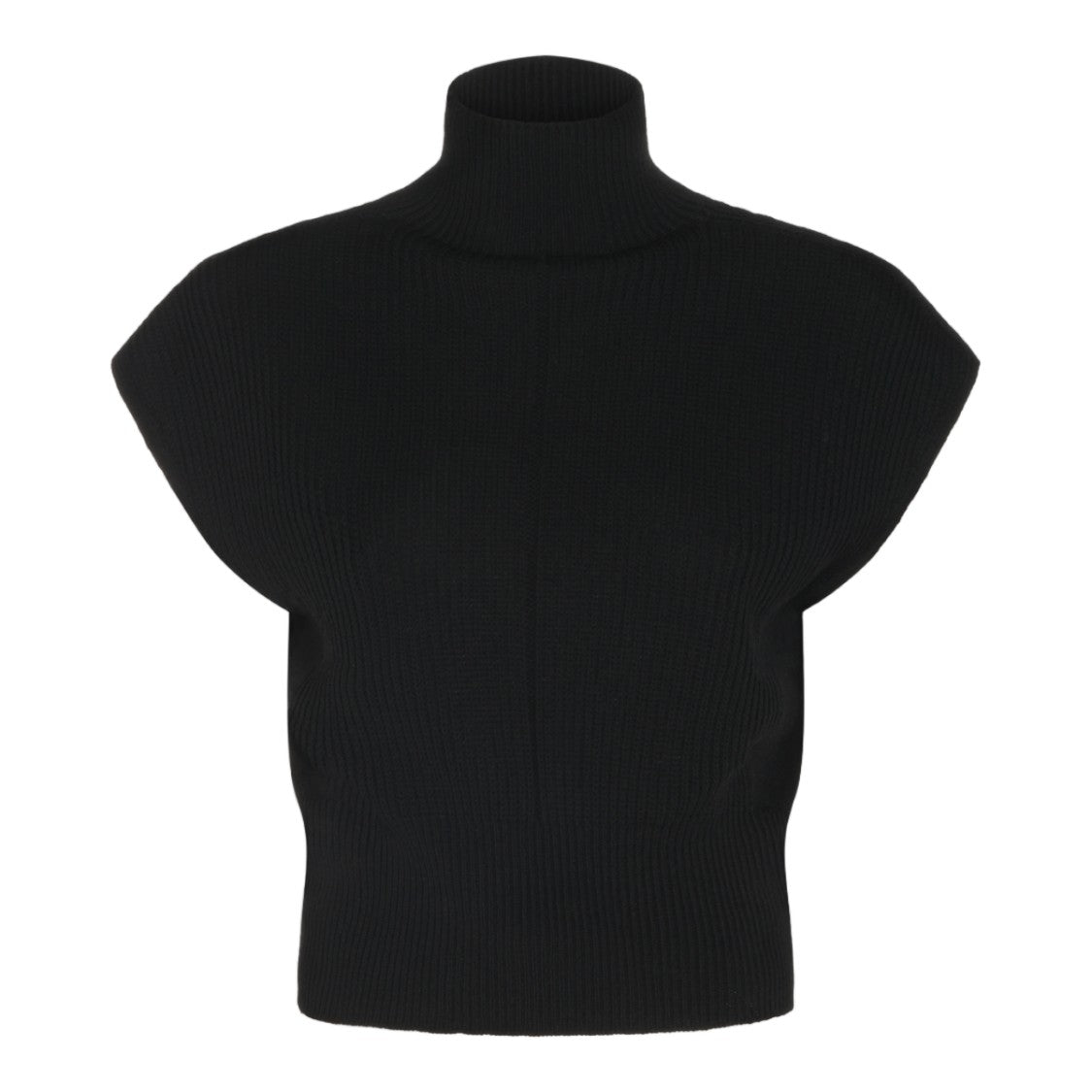 Rick Owens Cropped Black Sweater With High Turtleneck And Ribbed Texture