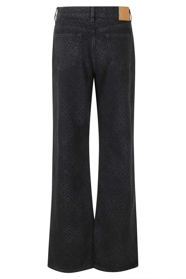 Casablanca Black Monogram Baggy Wide-Leg Printed Cotton Jeans
