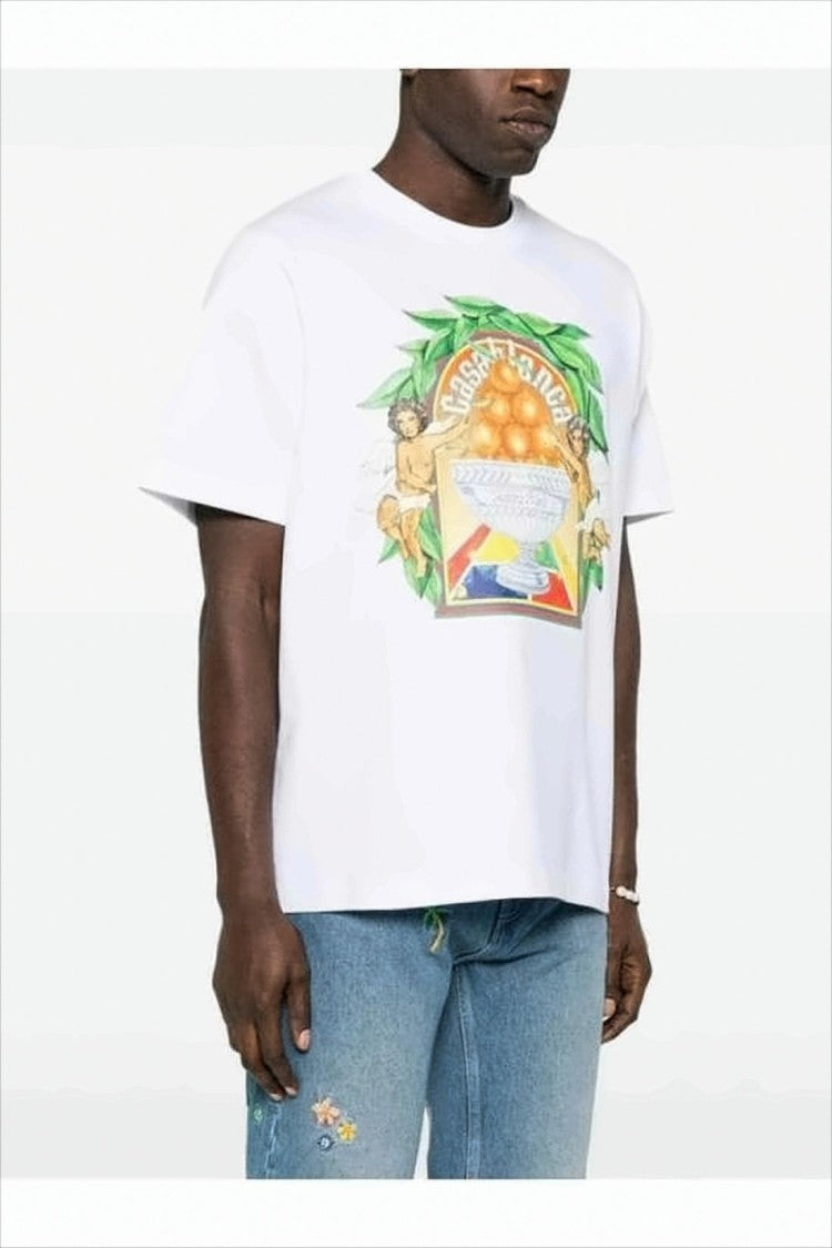 Casablanca White Short-Sleeve T-Shirt With Cherub Graphic Print