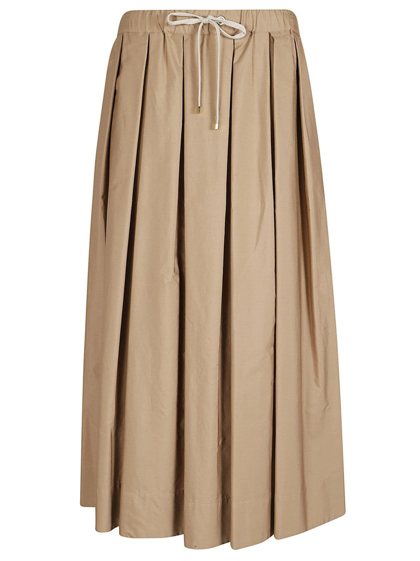 Max Mara Voluminous Brown Cotton Pleated Skirt With Adjustable Waistband