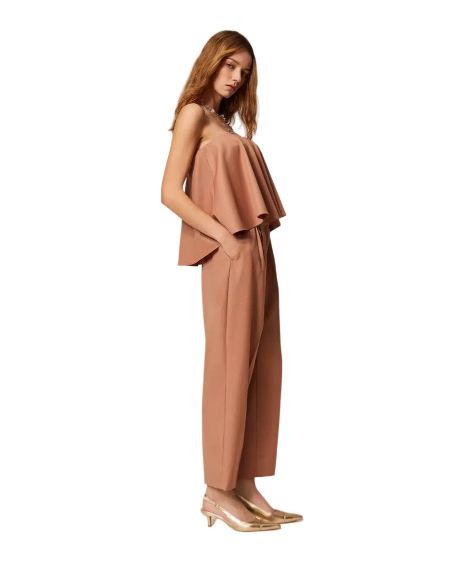Twin-Set Wool-Blend Front-Pleat Cropped Pants