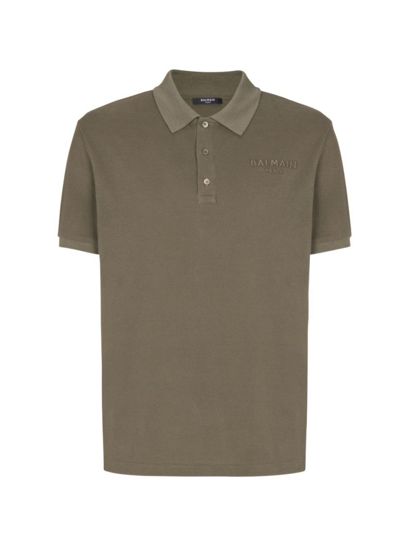 Balmain Muted Olive Embroidered Logo Short Polo