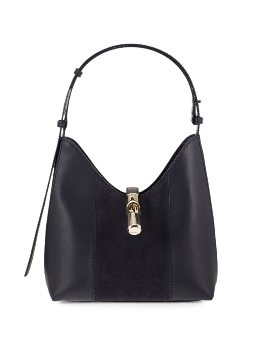 Furla Black Structured Leather-Suede Handbag