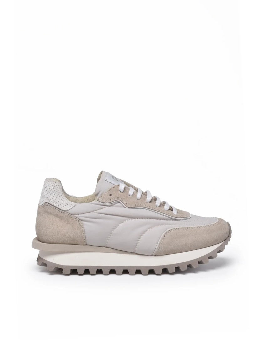 Eleventy Beige Suede Nylon Rubber Sole Sneakers