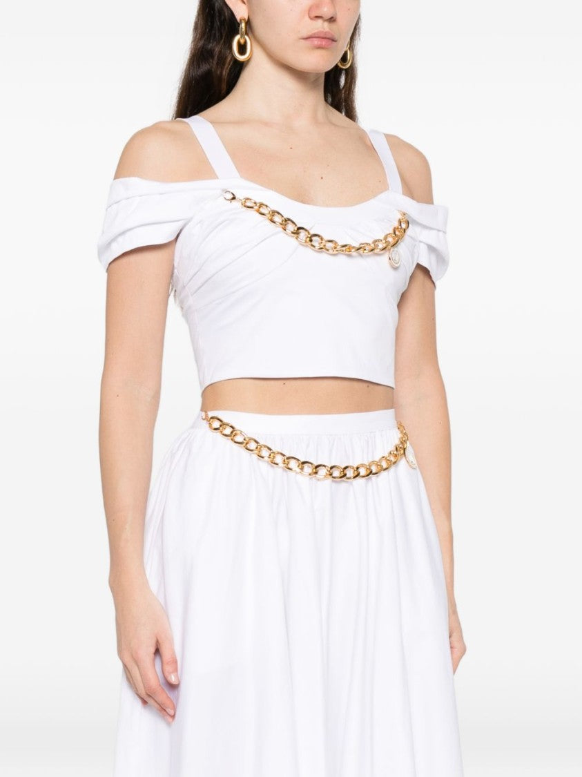 Elisabetta Franchi Cropped White Off-The-Shoulder Top
