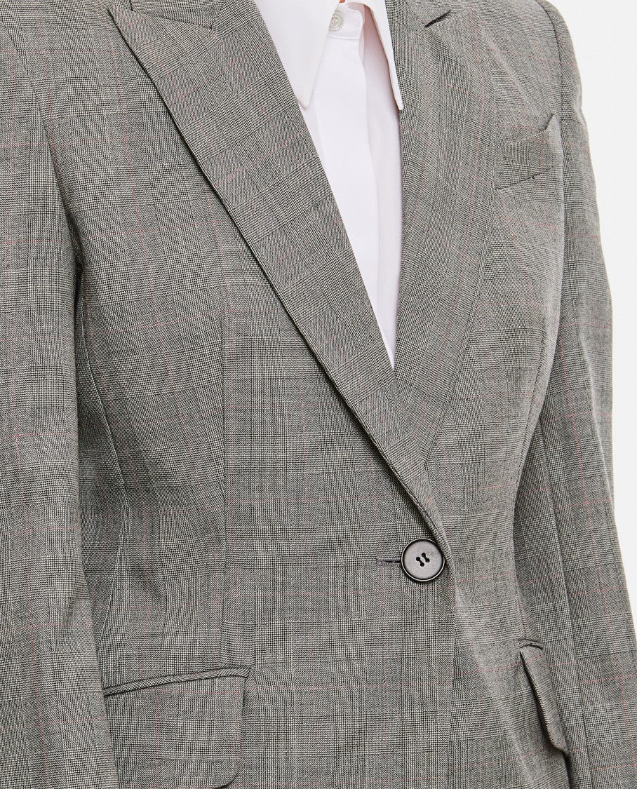 Alexander Mcqueen Single-Breasted Slim Fit Blazer With Padded Shoulders And Multicolor Check Pattern