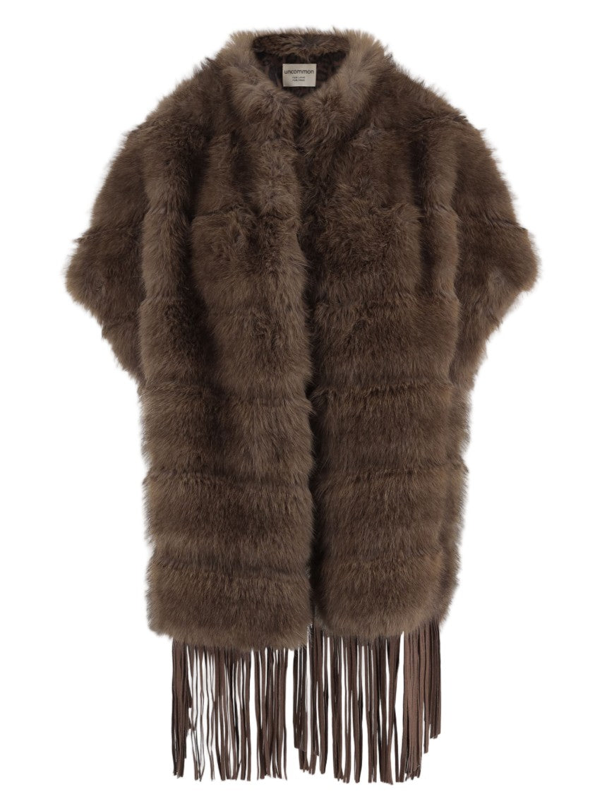 Uncommon Brown Short-Sleeve Fringe Faux Fur Jacket