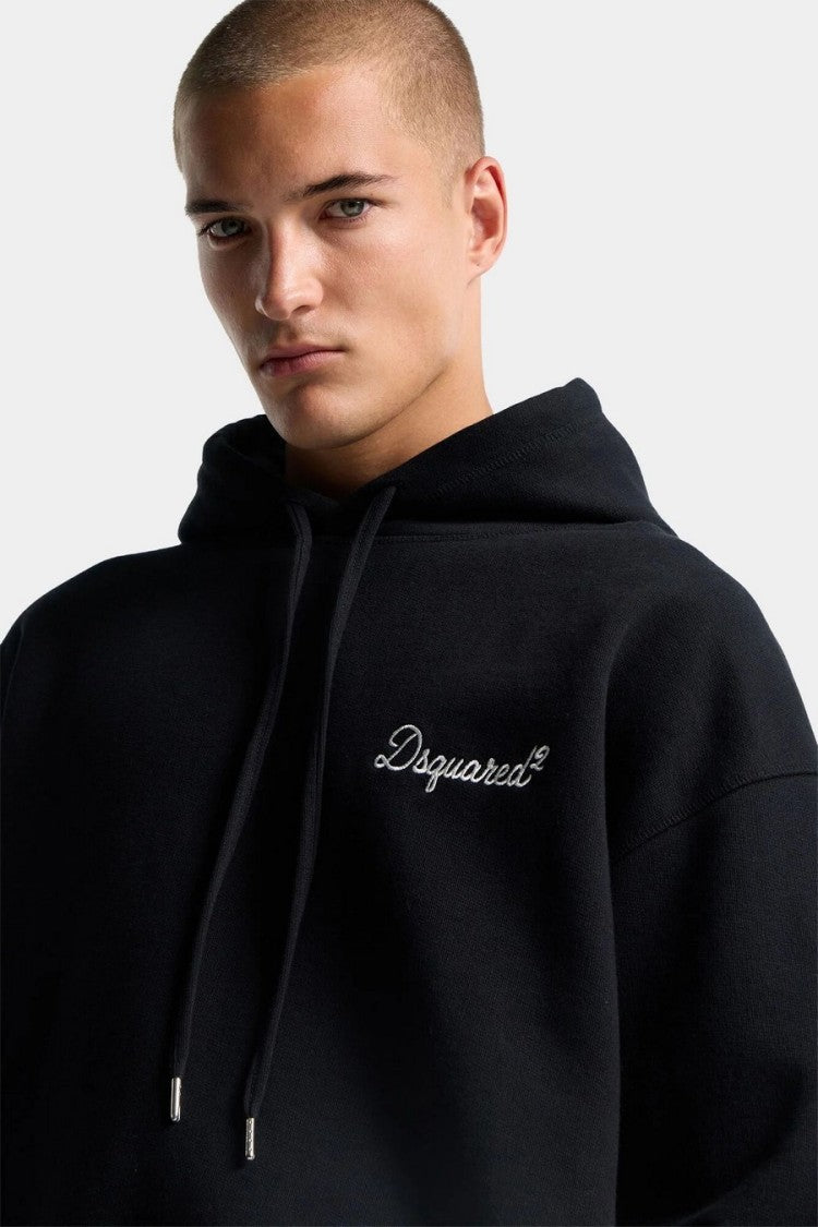Dsquared2 Black Cotton Script Logo Hoodie